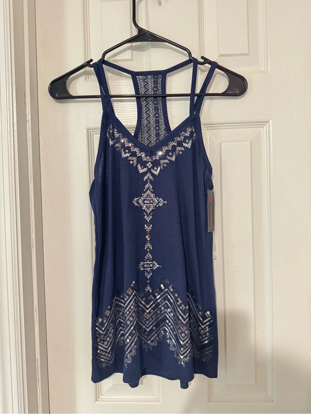 No Boundaries Navy Blue Embroidered V-Neck Tank